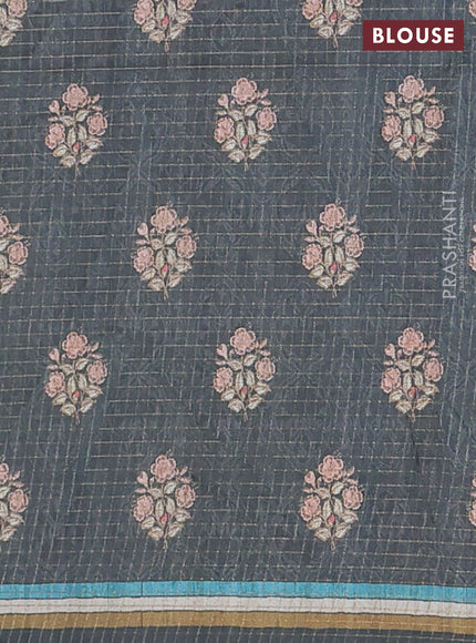 Chappa saree grey with allover zari checked pattern and printed pallu