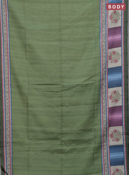 Chappa saree light green and sap green with allover zari checked pattern and printed pallu