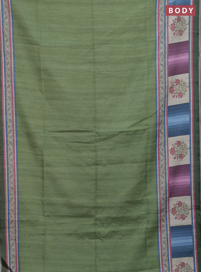Chappa saree light green and sap green with allover zari checked pattern and printed pallu