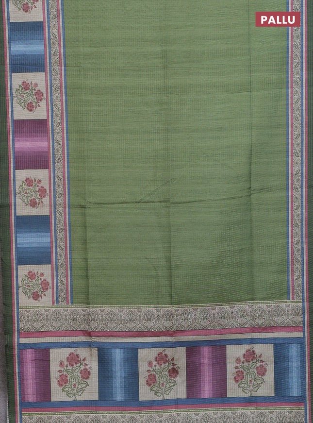Chappa saree light green and sap green with allover zari checked pattern and printed pallu