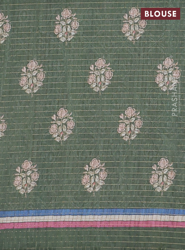 Chappa saree light green and sap green with allover zari checked pattern and printed pallu