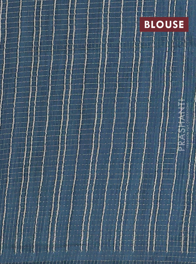 Chappa saree violet and peacock blue with allover zari checked pattern and printed pallu