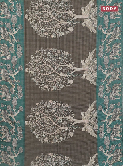 Chappa saree dark military green and green with allover zari checked pattern and printed pallu