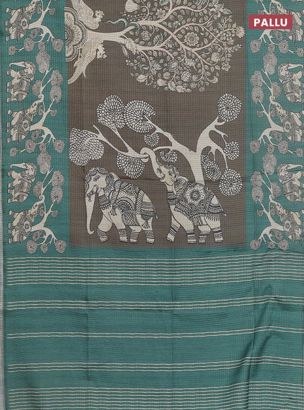 Chappa saree dark military green and green with allover zari checked pattern and printed pallu