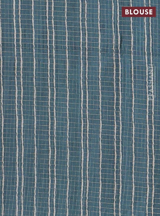 Chappa saree brown and peacock green with allover zari checked pattern and printed pallu