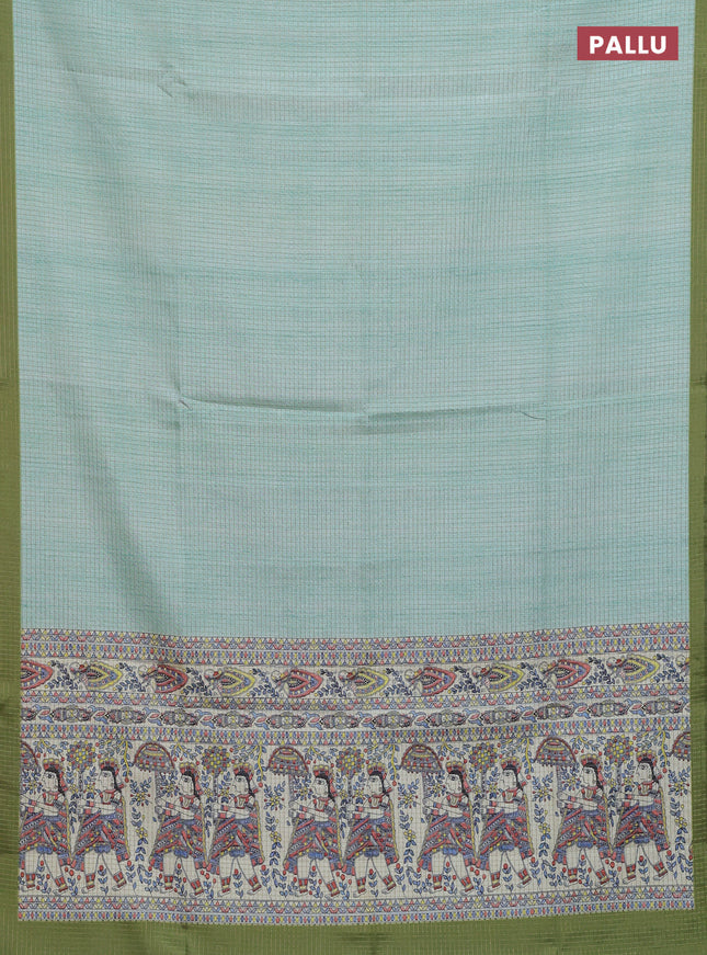 Chappa saree teal green and light green with allover zari checked pattern and madhubani printed pallu