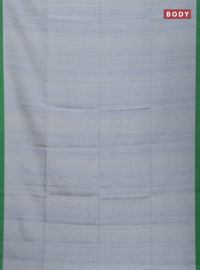 Chappa saree greyish blue and green with allover zari checked pattern and madhubani printed pallu