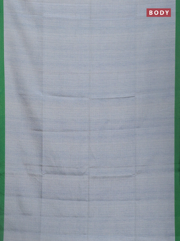 Chappa saree greyish blue and green with allover zari checked pattern and madhubani printed pallu