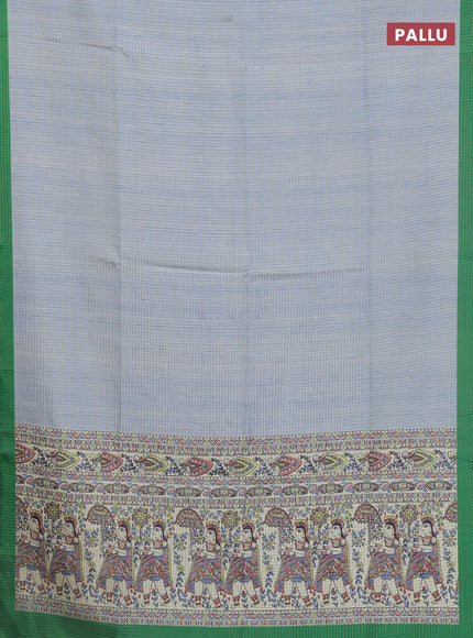 Chappa saree greyish blue and green with allover zari checked pattern and madhubani printed pallu