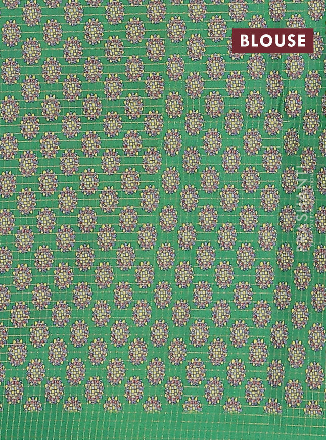 Chappa saree greyish blue and green with allover zari checked pattern and madhubani printed pallu