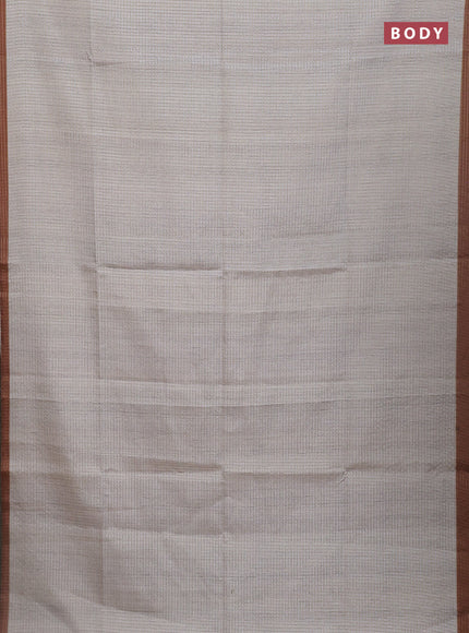 Chappa saree grey and brown with allover zari checked pattern and madhubani printed pallu
