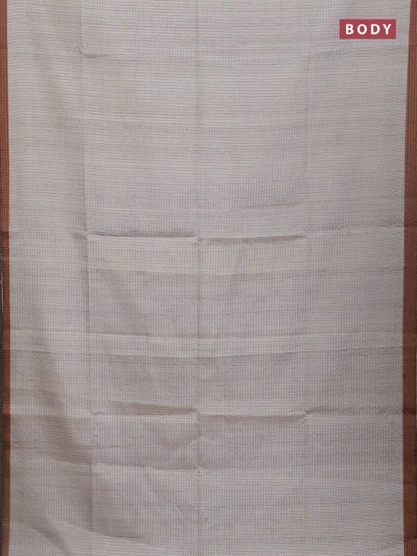 Chappa saree grey and brown with allover zari checked pattern and madhubani printed pallu