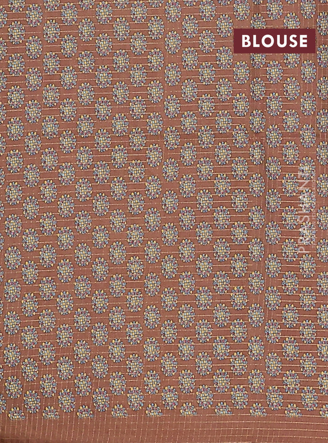 Chappa saree grey and brown with allover zari checked pattern and madhubani printed pallu