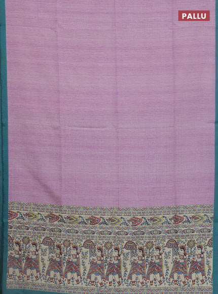 Chappa saree lavender and teal blue with allover zari checked pattern and madhubani printed pallu