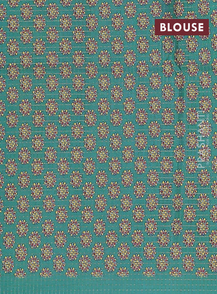 Chappa saree lavender and teal blue with allover zari checked pattern and madhubani printed pallu