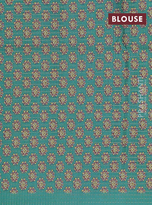 Chappa saree lavender and teal blue with allover zari checked pattern and madhubani printed pallu