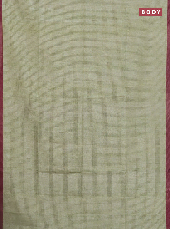 Chappa saree pista green and maroon with allover zari checked pattern and madhubani printed pallu