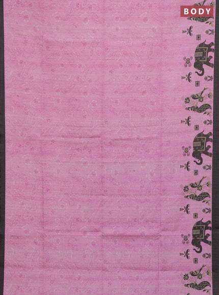 Chappa saree light pink and black with allover zari checked pattern and printed pallu