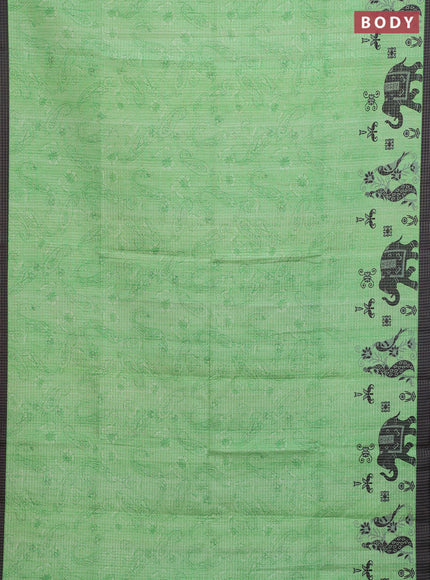 Chappa saree light green and black with allover zari checked pattern and printed pallu