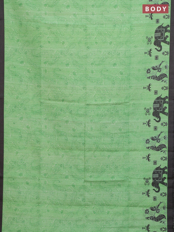Chappa saree light green and black with allover zari checked pattern and printed pallu