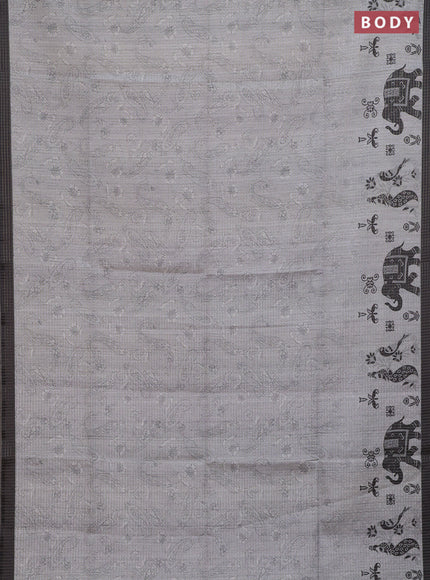 Chappa saree grey and black with allover zari checked pattern and printed pallu