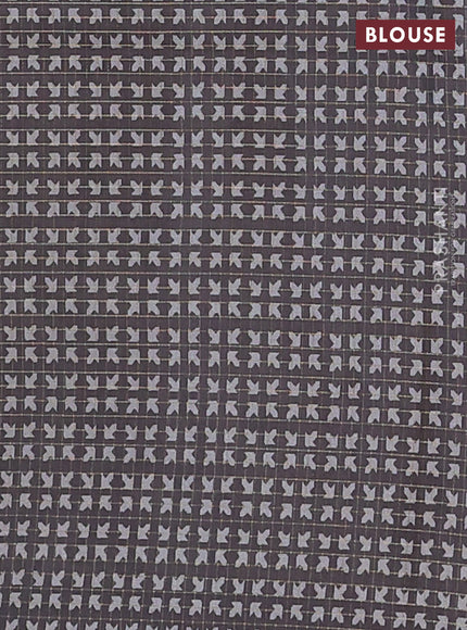 Chappa saree grey and black with allover zari checked pattern and printed pallu