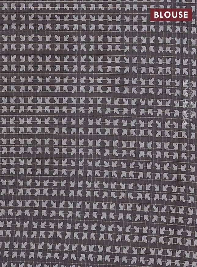 Chappa saree grey and black with allover zari checked pattern and printed pallu