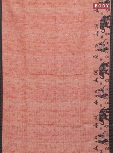 Chappa saree pale orange and black with allover zari checked pattern and printed pallu