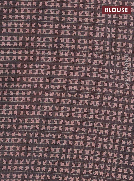 Chappa saree pale orange and black with allover zari checked pattern and printed pallu