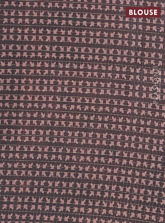 Chappa saree pale orange and black with allover zari checked pattern and printed pallu