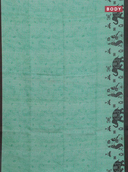 Chappa saree teal green and black with allover zari checked pattern and printed pallu