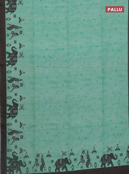 Chappa saree teal green and black with allover zari checked pattern and printed pallu