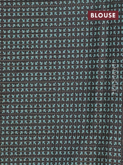 Chappa saree teal green and black with allover zari checked pattern and printed pallu