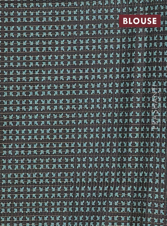 Chappa saree teal green and black with allover zari checked pattern and printed pallu