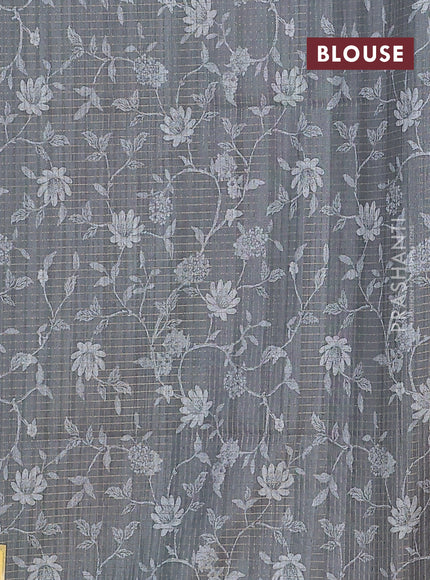Chappa saree pastel brown and grey with allover zari checked pattern & digital prints and printed pallu