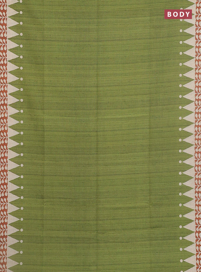 Chappa saree green and rust shade with allover zari checked pattern and printed pallu