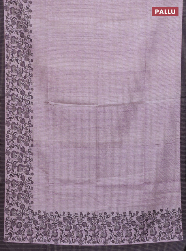 Chappa saree pastel pink and deep wine shade with allover zari checked pattern and printed pallu