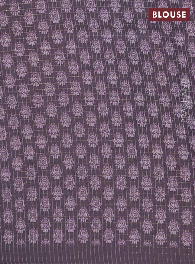 Chappa saree pastel pink and deep wine shade with allover zari checked pattern and printed pallu