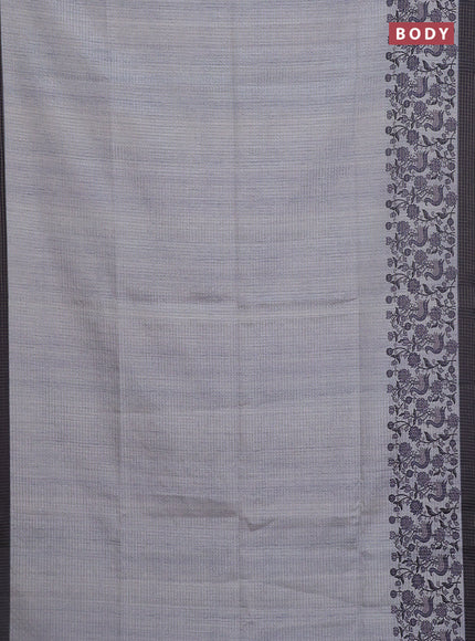 Chappa saree pastel grey and elephant grey with allover zari checked pattern and printed pallu