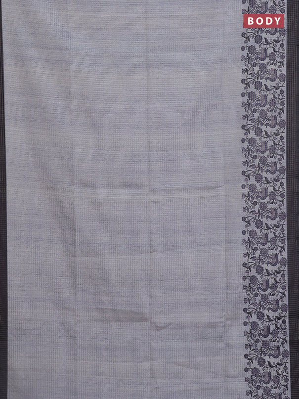 Chappa saree pastel grey and elephant grey with allover zari checked pattern and printed pallu