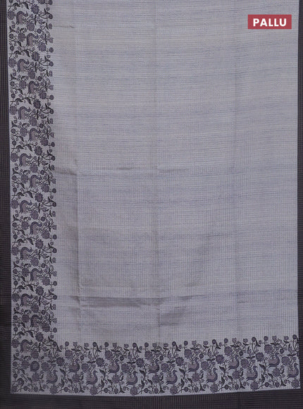 Chappa saree pastel grey and elephant grey with allover zari checked pattern and printed pallu