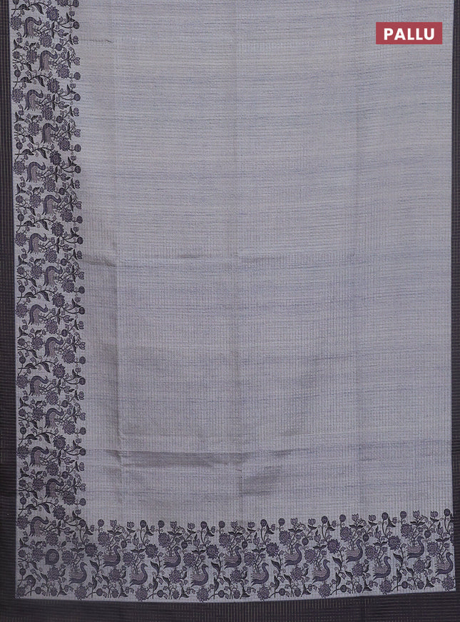 Chappa saree pastel grey and elephant grey with allover zari checked pattern and printed pallu