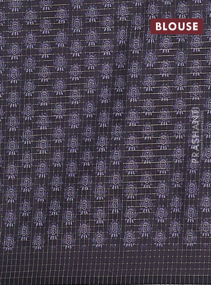 Chappa saree pastel grey and elephant grey with allover zari checked pattern and printed pallu
