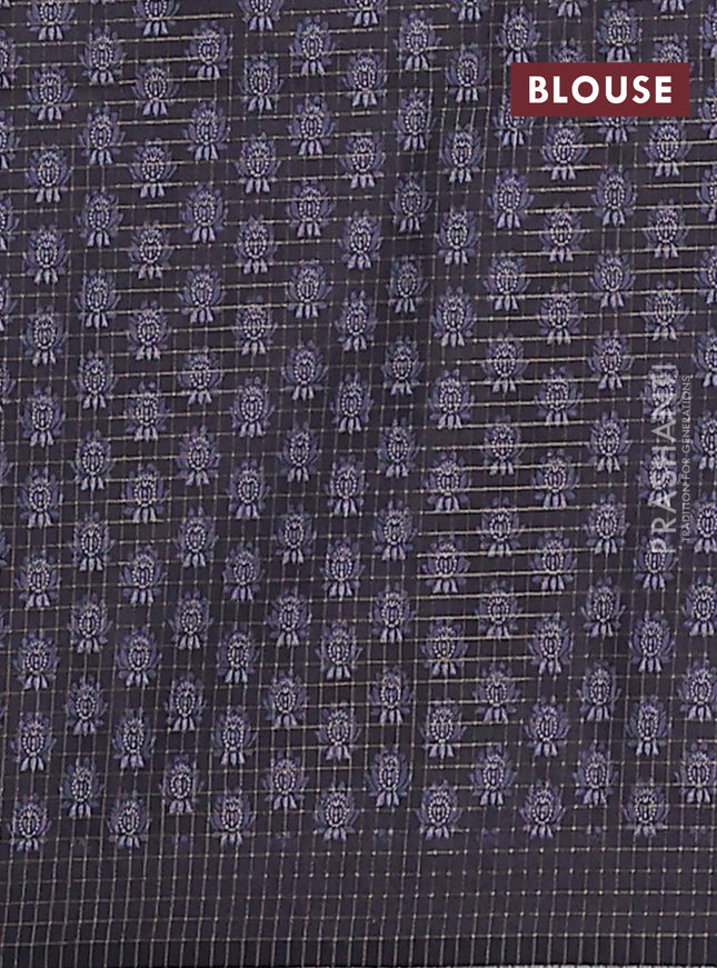 Chappa saree pastel grey and elephant grey with allover zari checked pattern and printed pallu