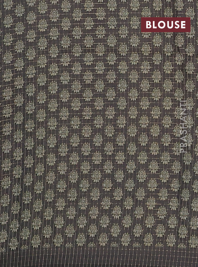 Chappa saree cream and dark grey with allover zari checked pattern and printed pallu