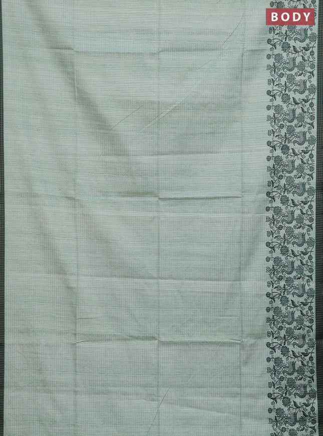 Chappa saree pastel green and bottle green with allover zari checked pattern and printed pallu