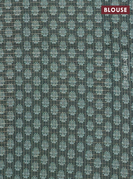 Chappa saree pastel green and bottle green with allover zari checked pattern and printed pallu