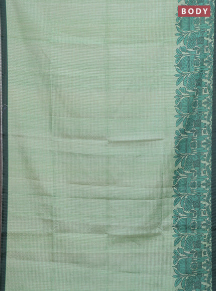 Chappa saree pista green and bottle green with allover zari checked pattern and printed pallu