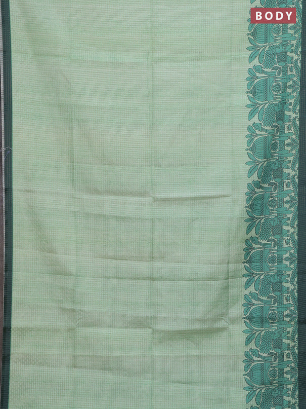 Chappa saree pista green and bottle green with allover zari checked pattern and printed pallu