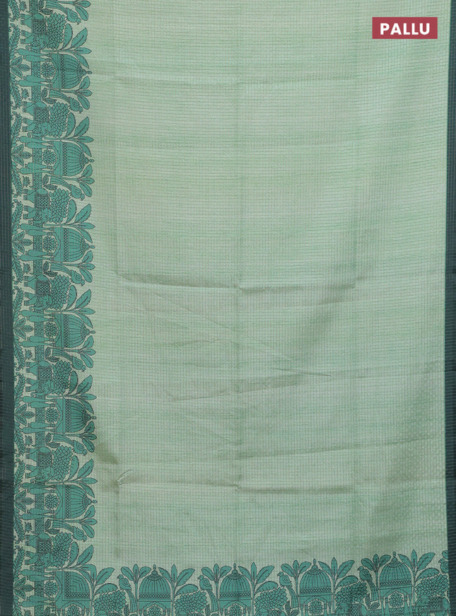 Chappa saree pista green and bottle green with allover zari checked pattern and printed pallu